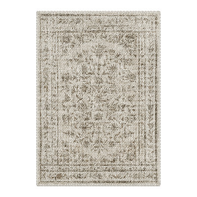 Abrahamson Florette Floral Inspired Machine Washable Beige Indoor Area Rug with Non-Slip Backing
