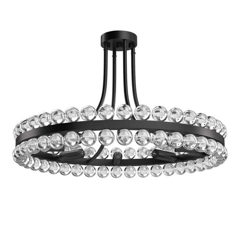 Jackeline  8 - Lights 24'' Antique Matte Black Modern Chandelier Style Circle Semi Flush Mount Lighting Fixture For Living Room
