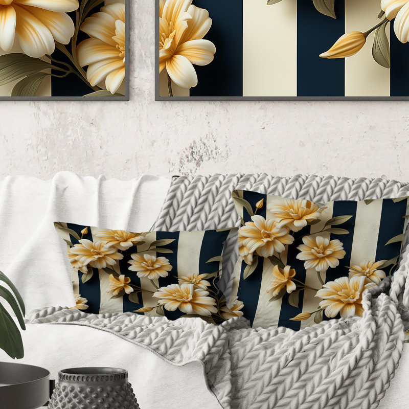 Motif nautique rayé à motif floral I - Coussin décoratif à rayures