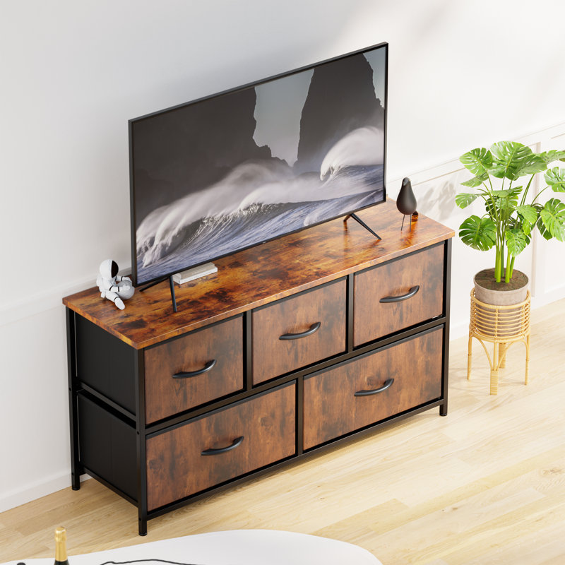 Kathiria 39.4"W 5 Drawer Small Dresser, Kid Dresser, Brown/Black