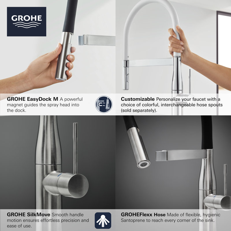 Essence New Single Handle Kitchen Faucet with SilkMove® and with Accessories, Brushed Cool Sunrise