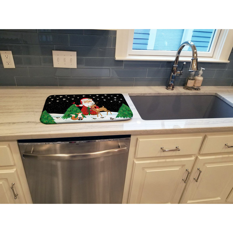 Santa Claus Christmas Multicolor Rectangular Dish Drying Mat
