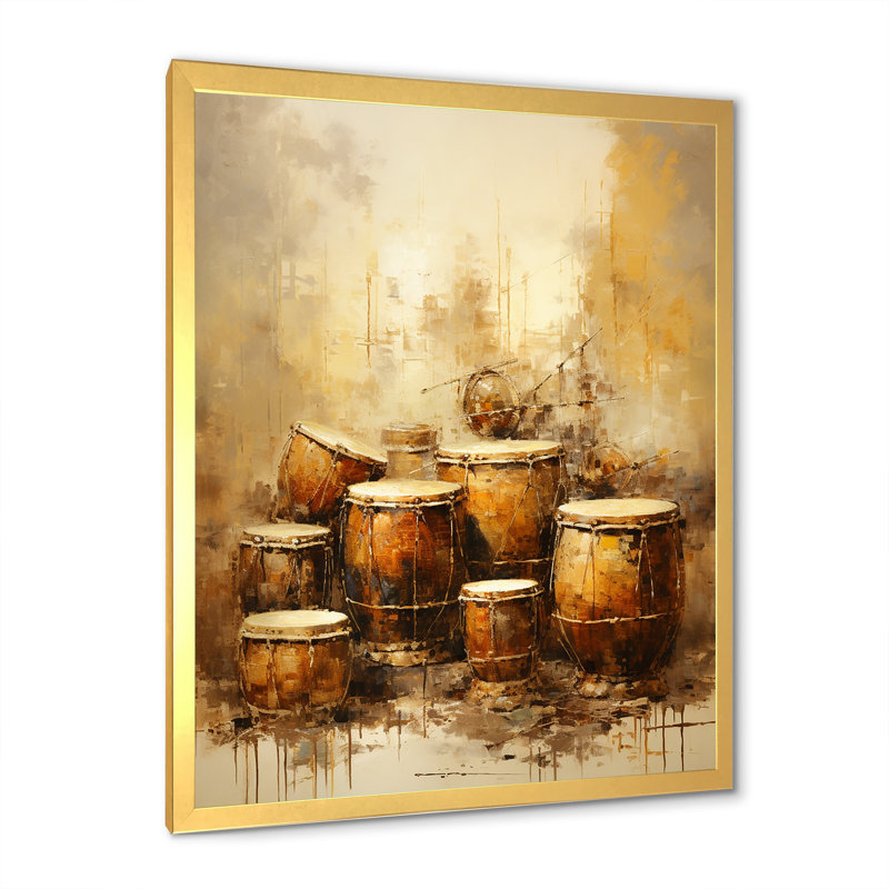 Drum Drum Earthy Brown I sur impression sur toile, Cadre doré simple, H 40 po x l 30 po x P 1,5 po