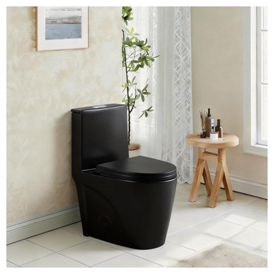 Matte Black One-Piece Dual-Flush Toilet with Soft-Close Seat, 1.1/1.6 GPF Water-Saving Elongated Comfort Height Bowl