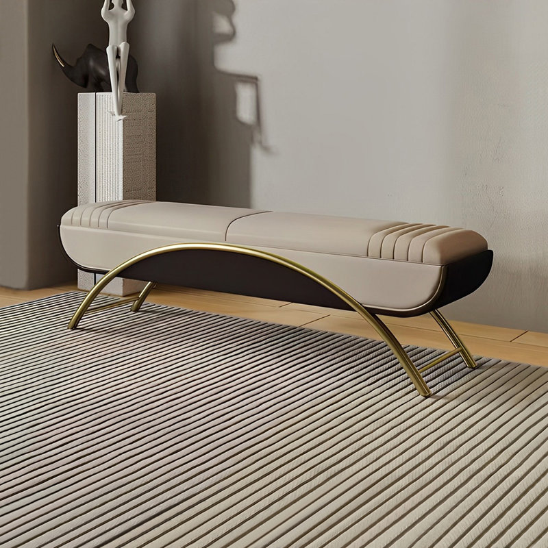 Banc rembourré avec tabouret italien, Brun foncé / kaki, H 18,50 po x l 59,05 po x P 16,92 po	