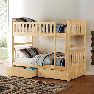 Space-Saving Twin Bunk Bed with Underbed Storage and Safety Rails