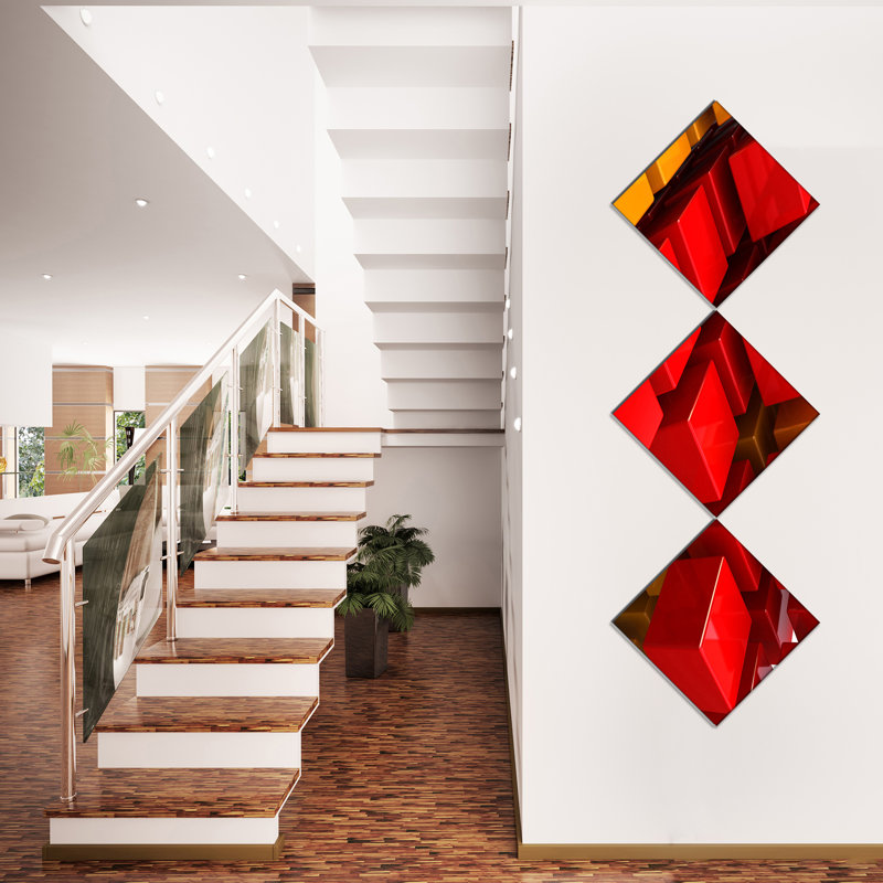 « fractal 3d red n cubes yellow cubes », reproduction d’impression sur toile à multiples images sur toile