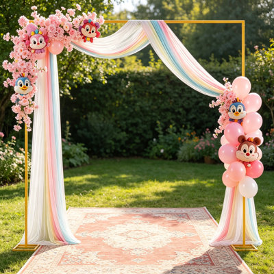 Cadre de fond rectangulaire en arc avec boulons d'ancrage - Résistant à la rouille en métal, base renforcée soudée, convient pour les mariages intérieurs et extérieurs, cadre de décoration d'anniversaire