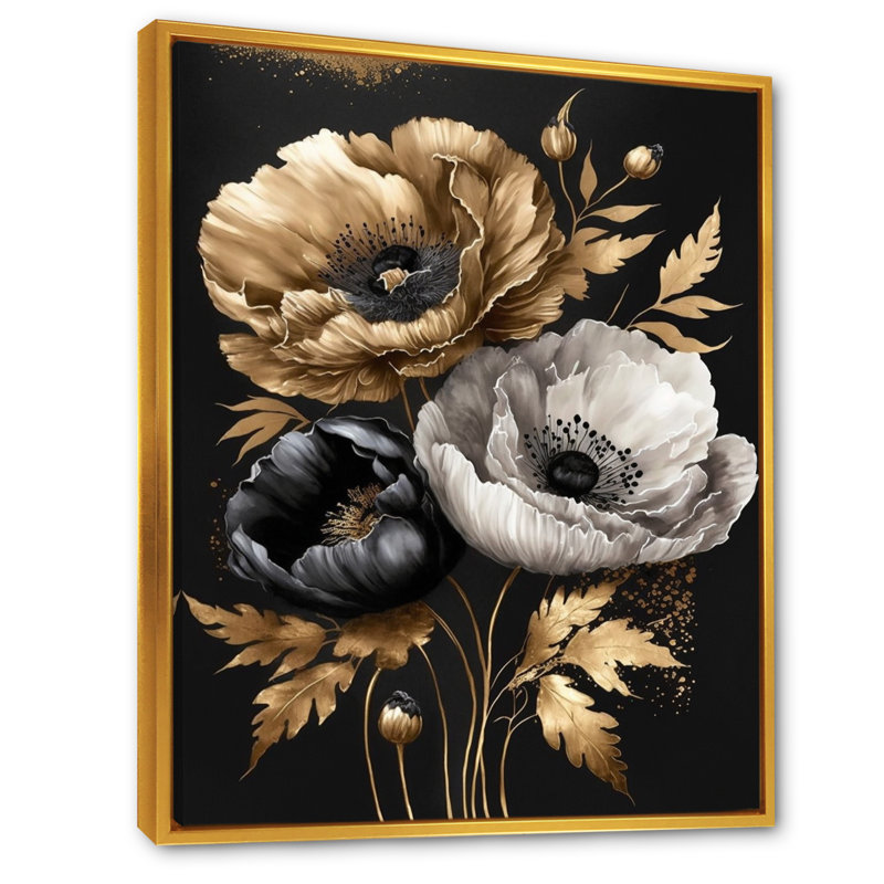 «Golden Gothic Floral Bouquet I», impression sur toile, H 32 po x l 24 po x P 1 po, Toile avec cadre flottant or