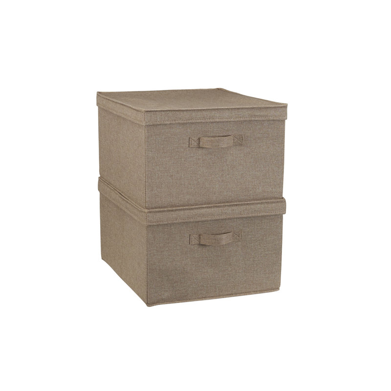 Latte Linen Jumbo Stackable Fabric Storage Boxes with Lids