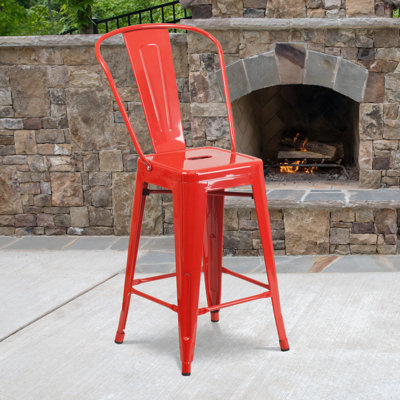 Iddings 24" High Metal Indoor-Outdoor Counter Height Stool with Back