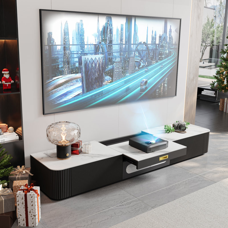 Demarre Modern TV Stand for Projector, Faux Marble Media Console with Drawers, Pre-assembly, 78.74" W