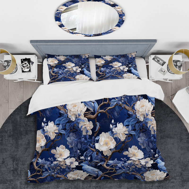 Ensemble de housse de couette Cobalt Blue Chinoiserie Ii Victorian Pattern, Housse de couette pour très grand lit et 2 très