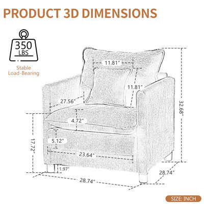 Fauteuil confortable une place foncée, coussin épais et dossier rembourré, 3 oreillers pour plus de détente, accoudoirs ergonomiques, grande durabilité, idéal pour la lecture et la détente, structure solide, convient à différents espaces intérieurs.