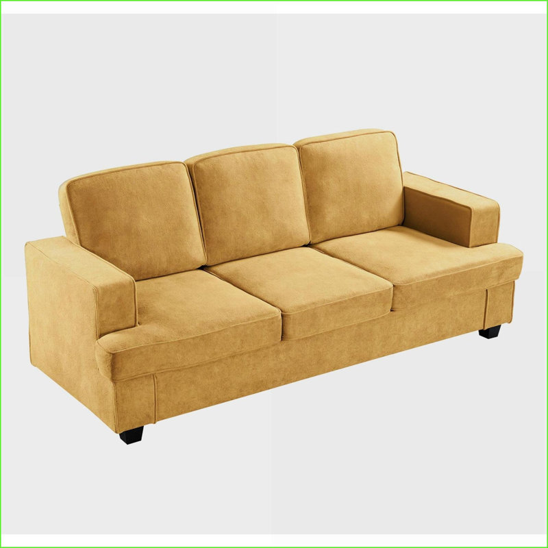 Canapés: Canapé moderne en velours 3 places avec assise profonde | Jaune moutarde | Salon, appartement, bureau