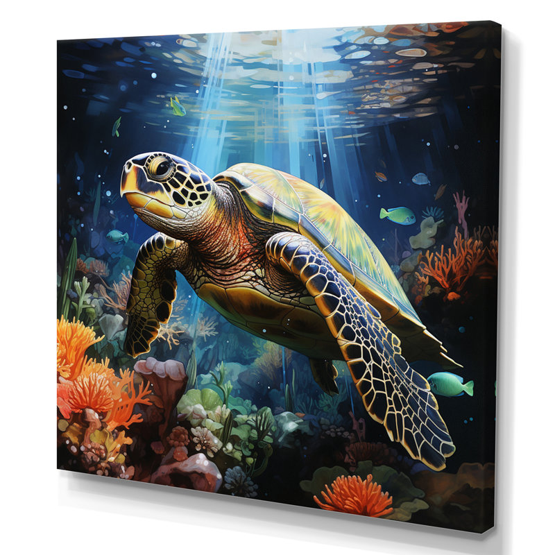 Tortue verte et bleue, animaux marins, art mural, H 24 po x l 24 po, Toile tendue