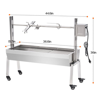 Ensemble de rôtissoire électrique pour barbecue AMERLIFE, capacité de 42 po et 132 lb, moteur de 45 W, rôtissoire rôtissoire à charbon en acier inoxydable à hauteur réglable avec roues verrouillables pour le camping en plein air