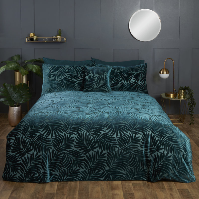 Colasanto Velvet Floral Duvet Cover with Pillowcases Included, Emerald, Single