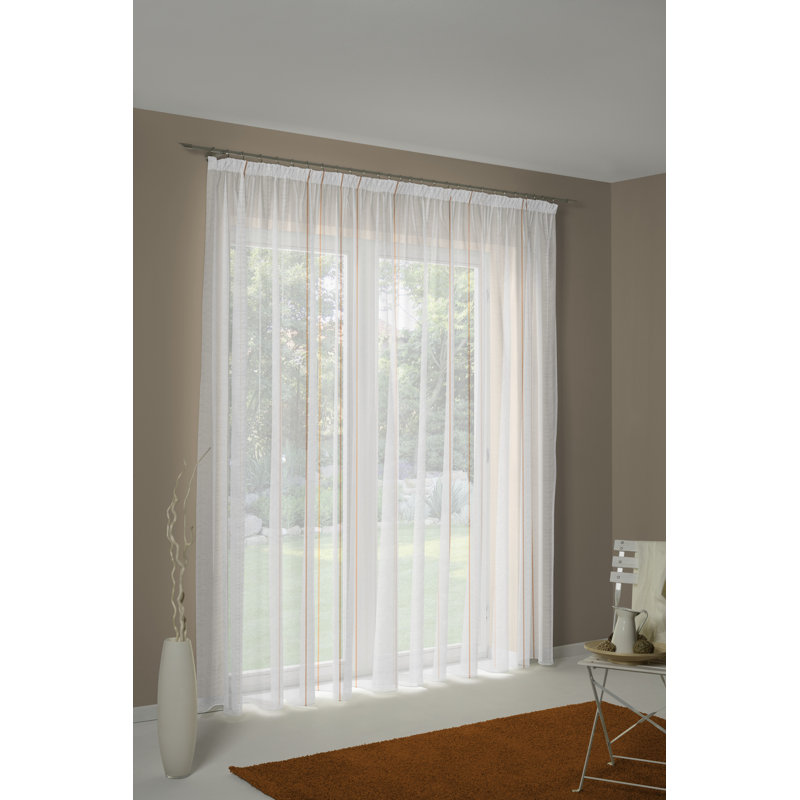 Canadice Semi Sheer Curtain Single Panel, 300 W x 225 D cm, Green/White