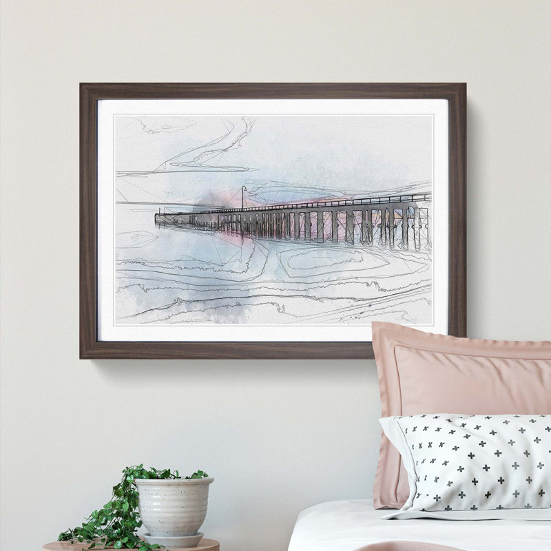 A Pier at Sunset in Abstract - Picture Frame Graphic Art Print, 36cm H x 48cm W x 2cm D, Walnut Framed