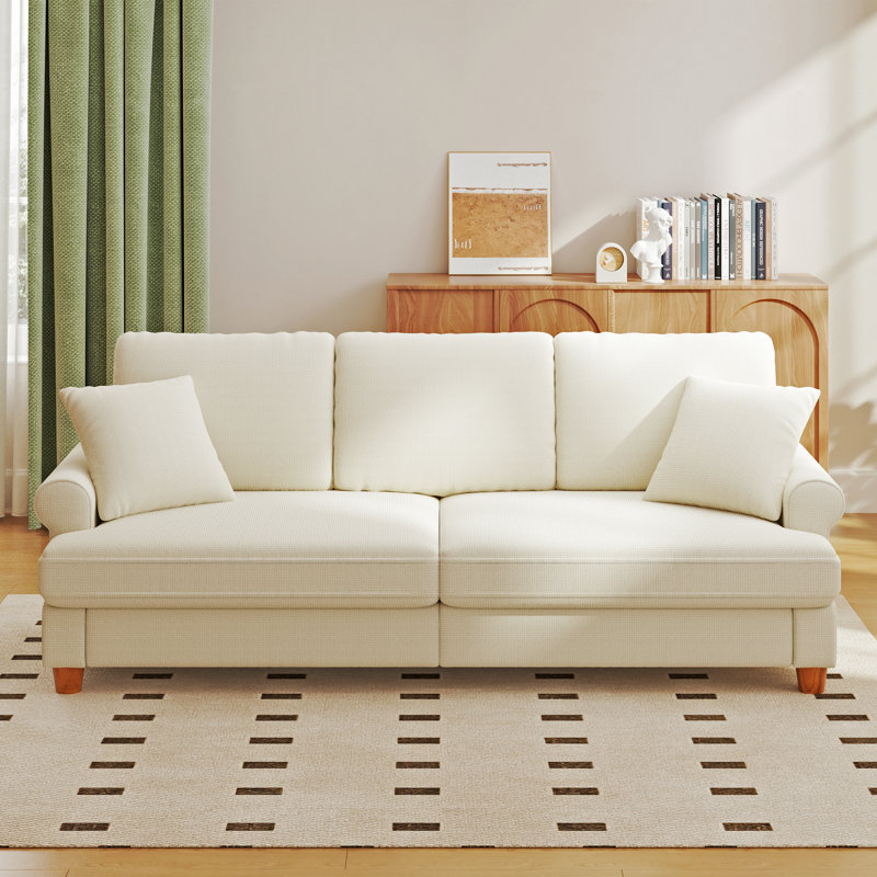 Canapé standard en chenille 3 places avec coussins à ressorts 86 po Winston Porter, Beige