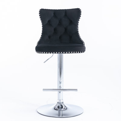 Rondel Swivel Upholstered Velvet Adjustable Height Bar Stool with Solid Wood Frame