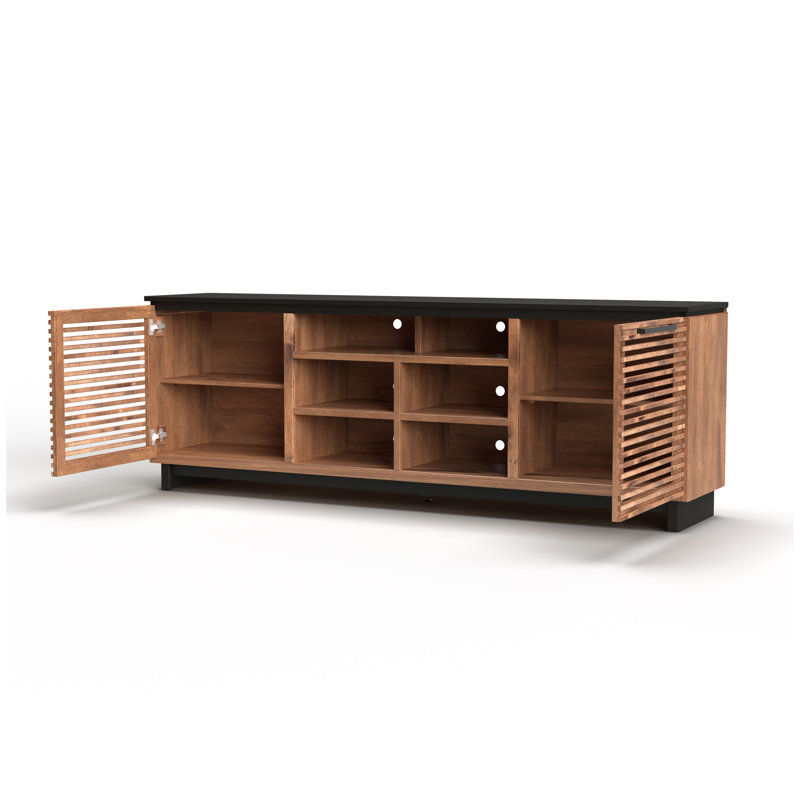85 inch TV Stand Console for TVs up to 95 inches, No Assembly Required, Black with Bourbon Finish