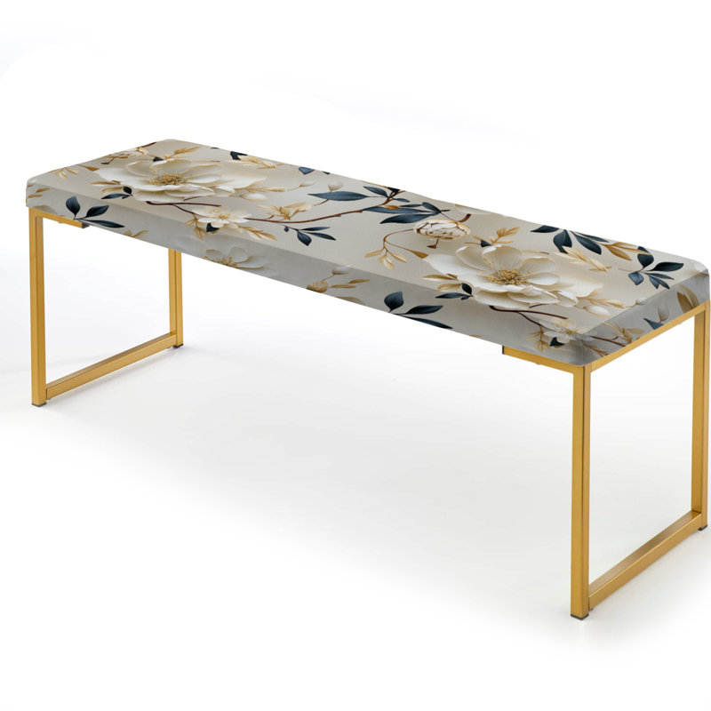 Upholstered Gold Bench, White Elegance Minimalist Floral