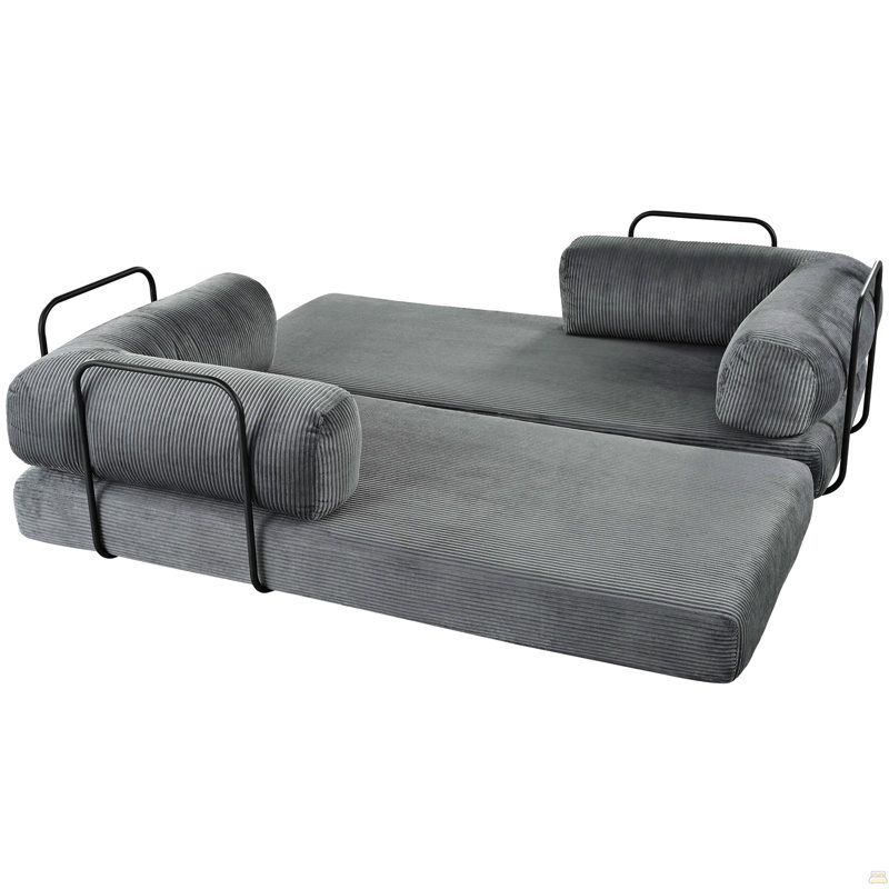 Canapé-lit modulaire en L en velours côtelé, Gris