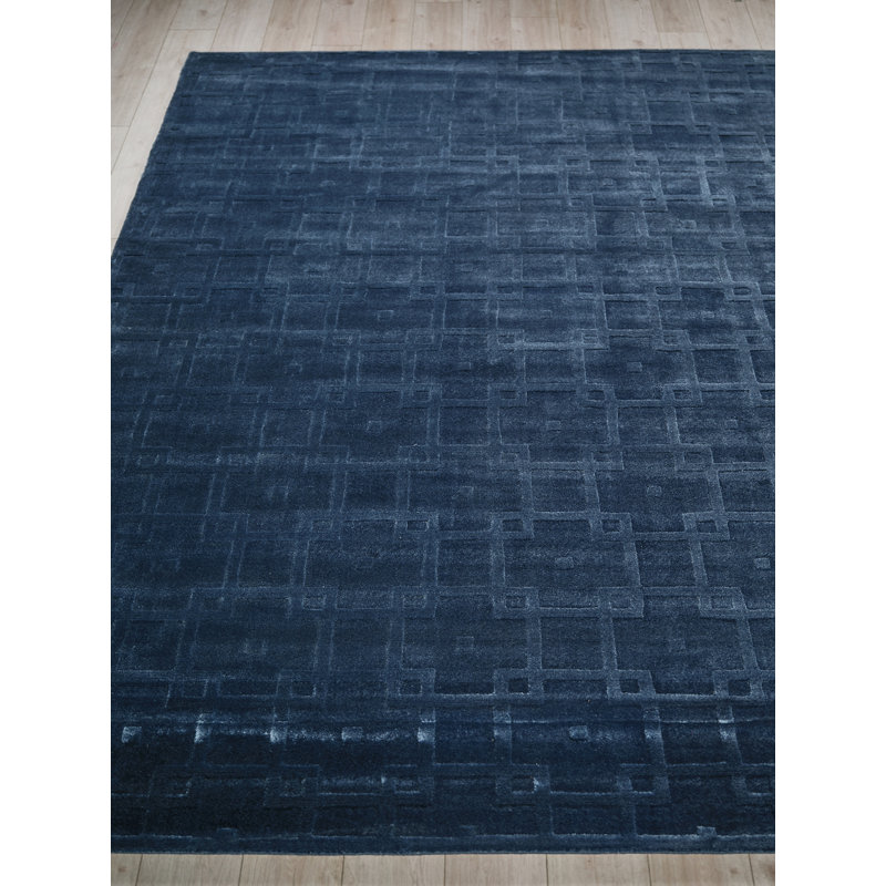 Camora Modern Handmade Silky Nylon Navy Area Rug, Rectangle 10' x 14'