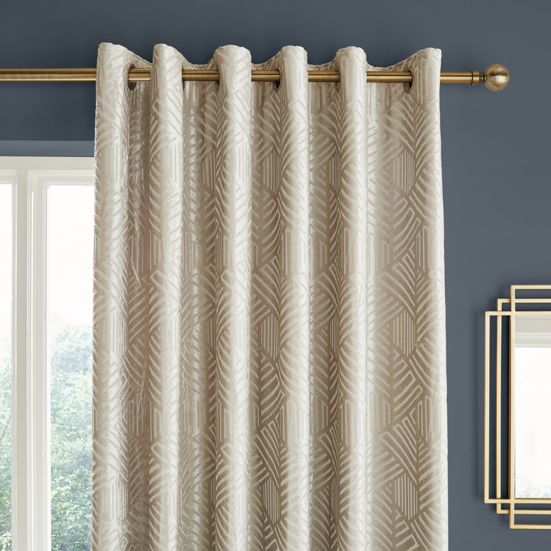 Geo Cut Eyelet Room Darkening Curtains, Champagne, 168 W x 183 D cm