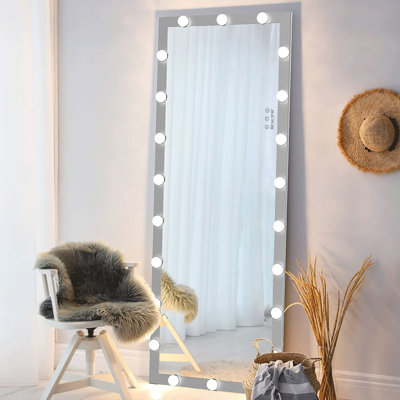 Miroir sur pied pleine longueur 63 po x 24 po avec lumières DEL: argent, 3 couleurs et luminosité, options de luminosité de la couleur du cadre en aluminium, cadre, fixation murale ou autoportante