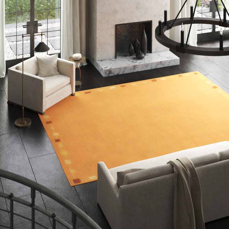 Icecube Border Hand Woven Silk and Wool Area Rug, Rectangle 6' x 9'