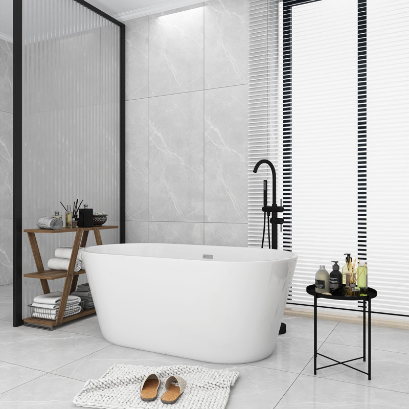 59'' X 31'' Acrylic Freestanding Soaking Bathtub In Glossy White