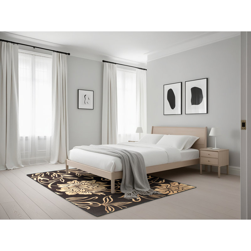 Tapis contemporain brun / beige, Rectangle 5 pi x 7 pi