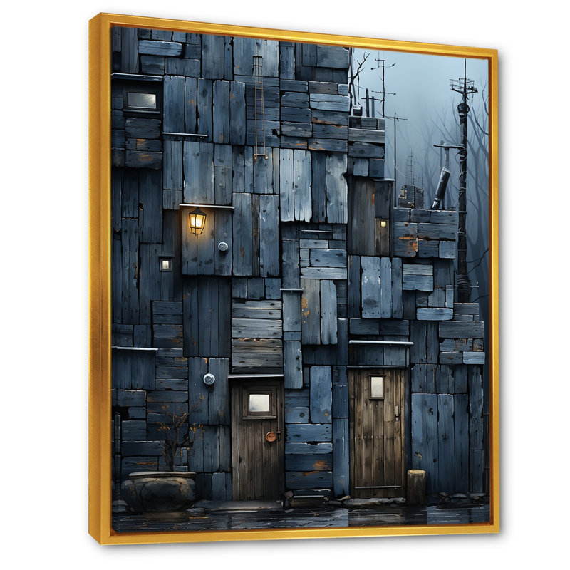 Cubsism Tile Elegance - Art mural abstrait, Cadre flottant doré, H 44 po x l 34 po x P 1,5 po