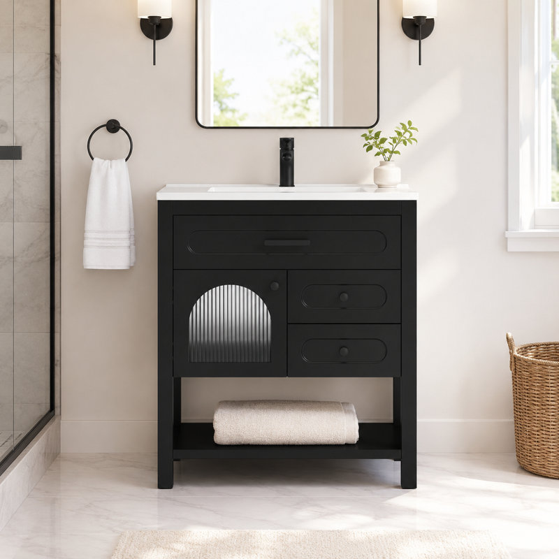 Wilce 30'' Freestanding Single Sink Bathroom Vanity With Solid Wood Frame And Solid Surface Composite Top