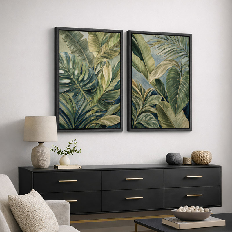Feuille tropicale, art botanique, photos de salon, impression sur toile encadrée, 2 pièces, 36" H x 48" W x 1.5" D