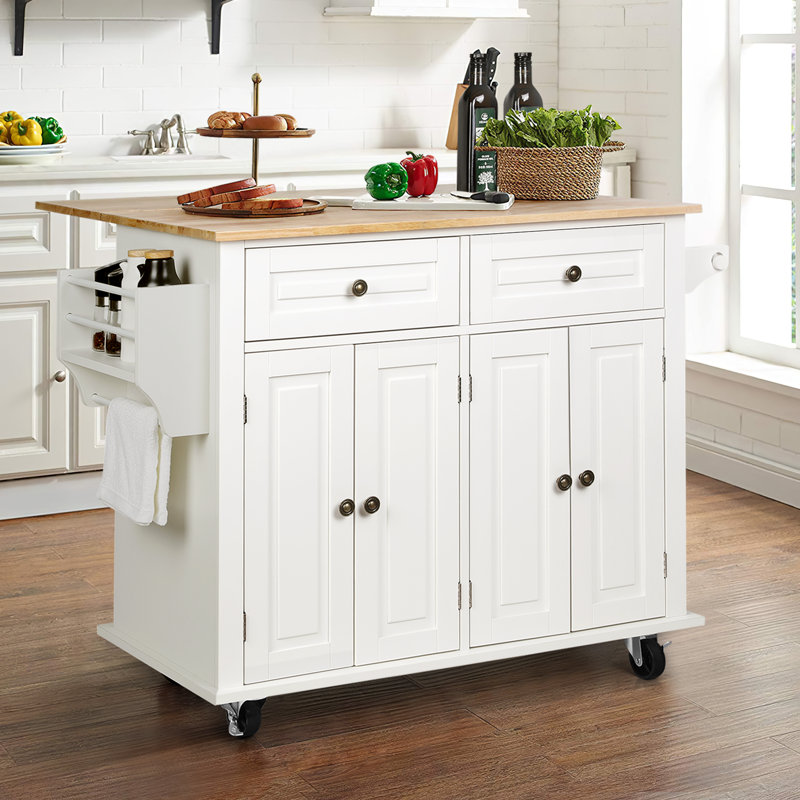 Nikayia 43.3" Solid Wood Kitchen Island with Drop Leaf