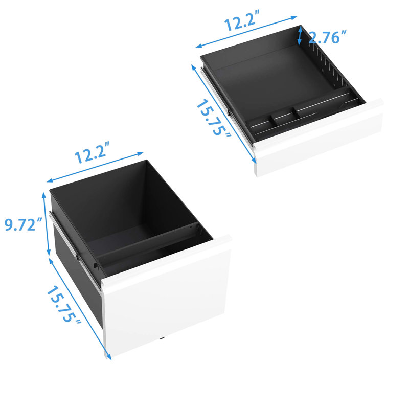 3 Drawer Metal File Cabinet With Lock, White. Fully Assembled For Workspace. Holds Letters/legal/a4 Files. Secure Storage Area. Drawers Come Removable Pencil Tray. Smooth Mobility Via 5 Wheels.