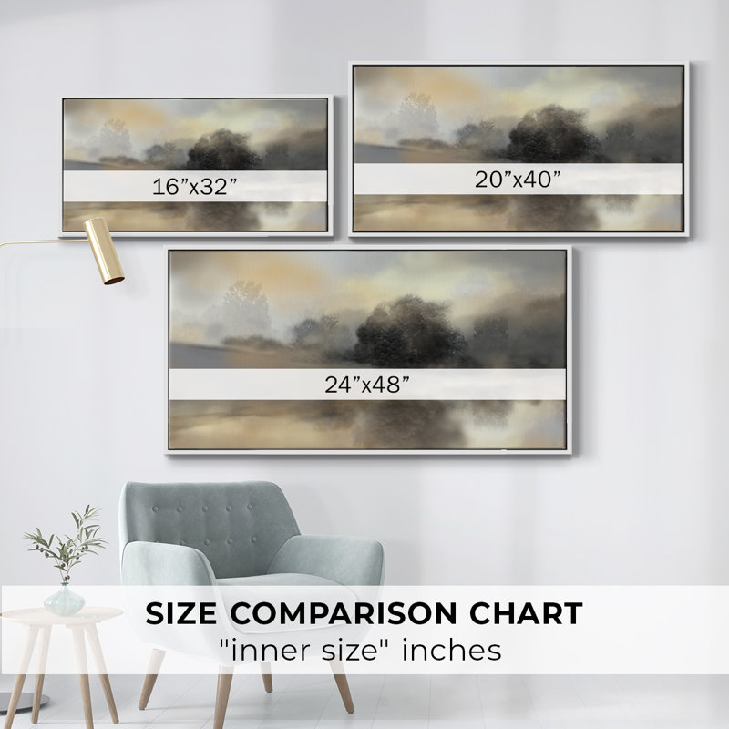 Misty Pond - Toile tendue avec châssis encadré - Prêt à être accroché, H 21 po x l 41 po, Blanc
