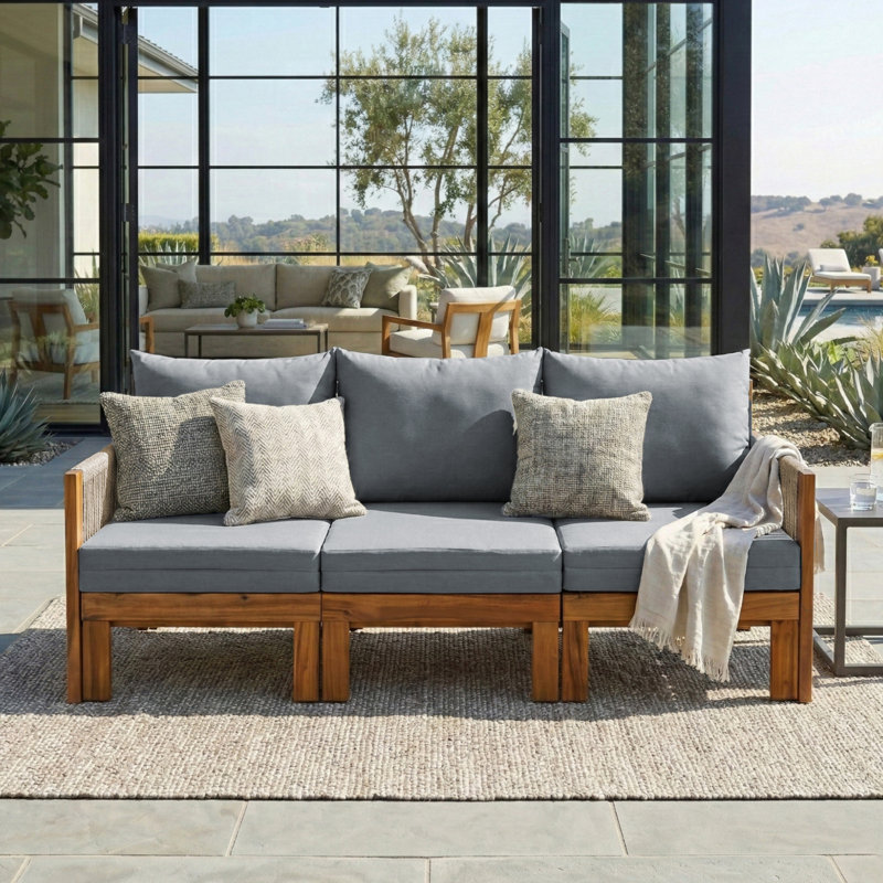 Canapé de patio convertible en bois avec coussin, Gris