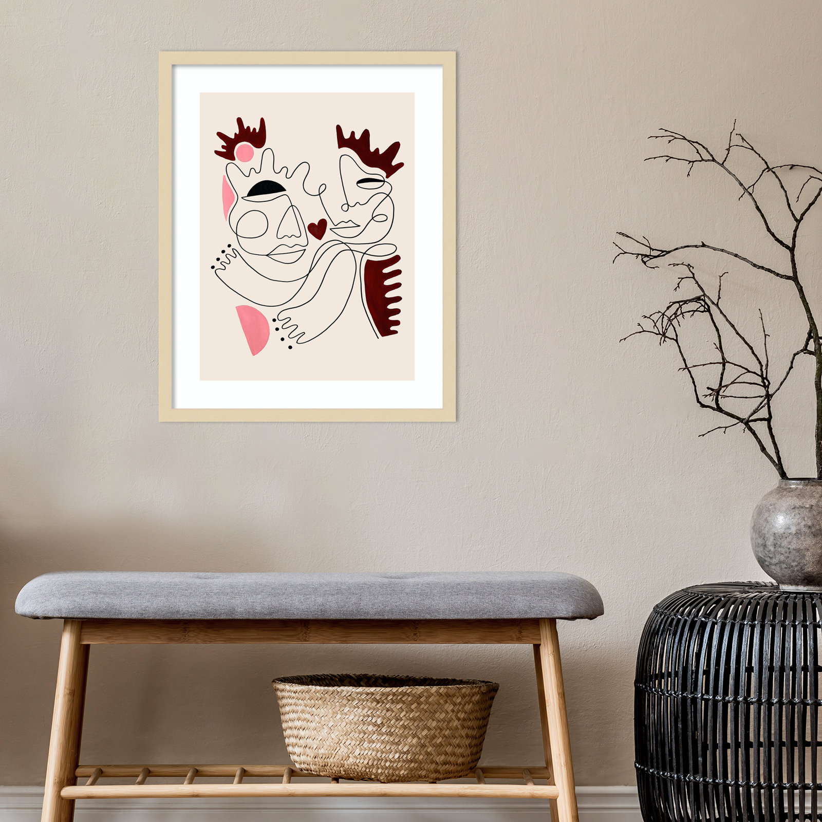 Love Yours by Shatha Al Dafai, 33.38" H x 27.38" W x 0.875" D, Natural Framed