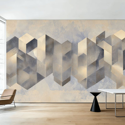 Peel and Stick Wallpaper Elegant Layered Geometric Faded Tonal Flow Wall Murals 100"H x 144"W Removable PVC Wall Paper Self-Adhesive Wall Decor for Bedroom Living Room Home Office