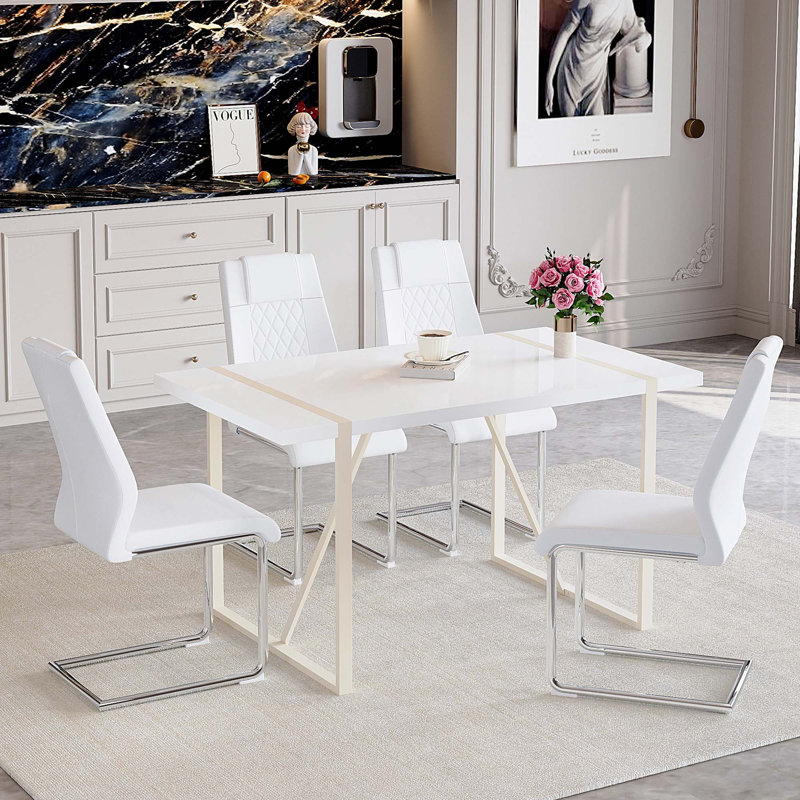 5Pc MDF Dining Table Set, White