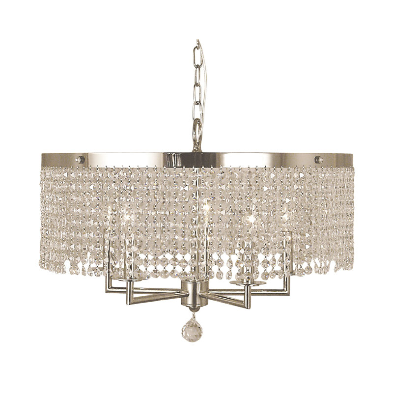 Lustree en cristal 5 lumières Mayflower, Argent poli, H 16 po x l 22 po x P 22 po