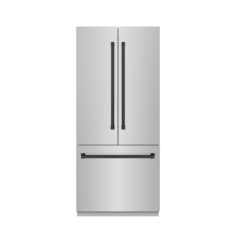 ZLINE Autograph Edition 36 in. 19.6 cu. ft. French Door Built-In Bottom Freezer Refrigerator with Water Dispenser and Ice Maker in White Matte with Stainless Steel Interior and Accents