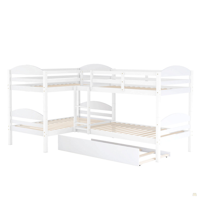 Lit simple en L avec lit gigogne