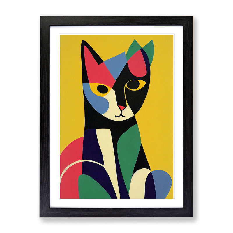 Cat In Abstract No.2 Framed Print, Black Framed, 64cm H x 46cm W x 2cm D