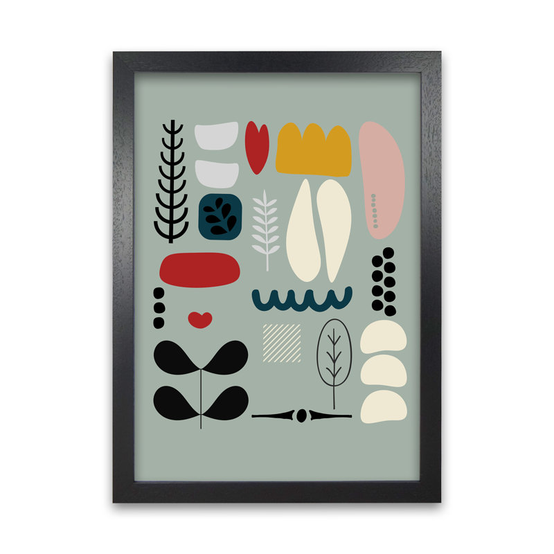 Scandinavian Shapes On Blue Original - Print, 42cm H x 30cm W x 3cm D, Black Frame